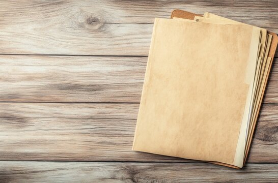 Old Paper Files on Wooden Table
