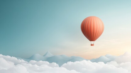 Obraz premium A serene scene of a hot air balloon floating peacefully among soft clouds under a clear blue sky, evoking a sense of adventure.