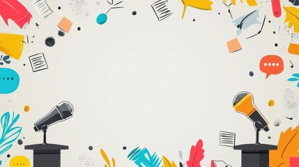 Creative illustration featuring microphones and colorful elements, perfect for presentations, discussions, and events.