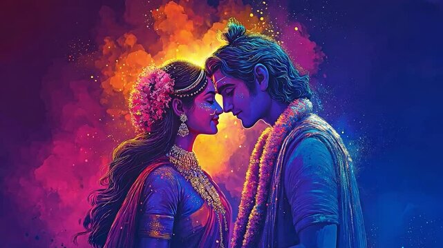 Krishna and Radha, the Hindu mythical pair, are central to the Holi celebration. 