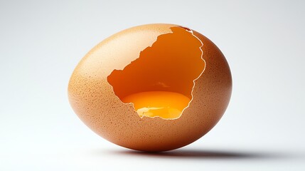 a cracked chicken egg, food element, hyperrealistic photography, brown shell, isolated on white background