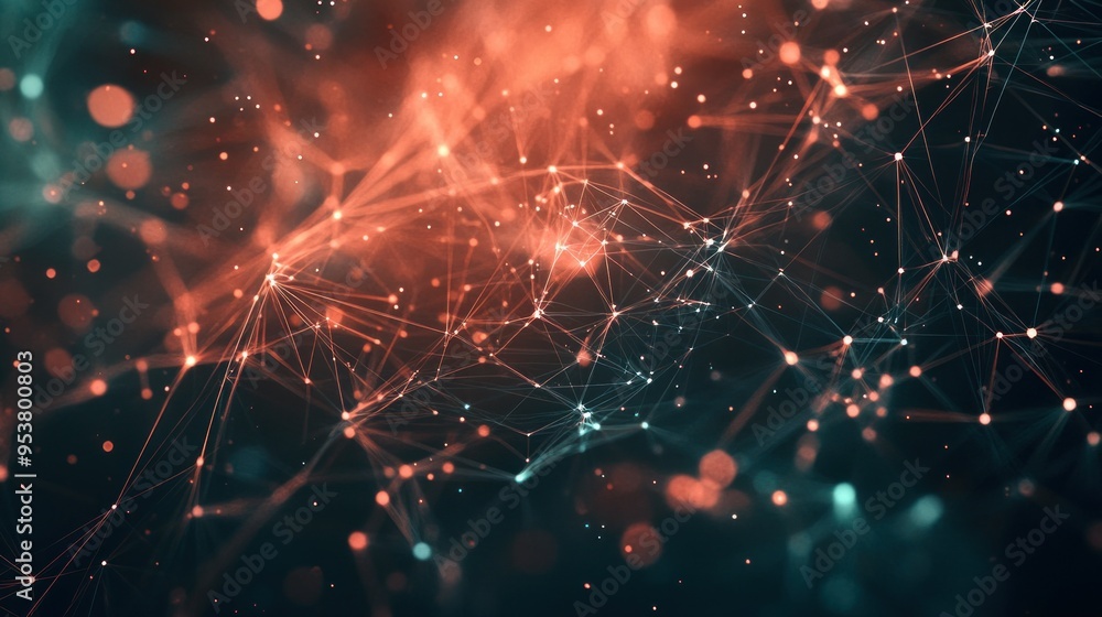 Aufkleber abstract network with glowing nodes and lines