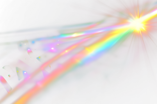 Surreal aura rainbow laser light refraction texture overlay effect on white wall,Blurred rainbow refraction overlay effect Light leak transparent background