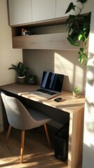 A small home office with a modern desk