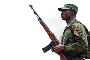 Soldier in uniform with rifle isolated on transparent background