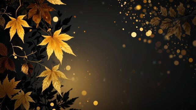 Luxurious autumn matte background with black and gold, featuring minimalistic design