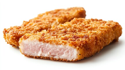 a pork cutlet with breadcrumbs, Japanese tonkatsu style, crispy texture, isolated on white background