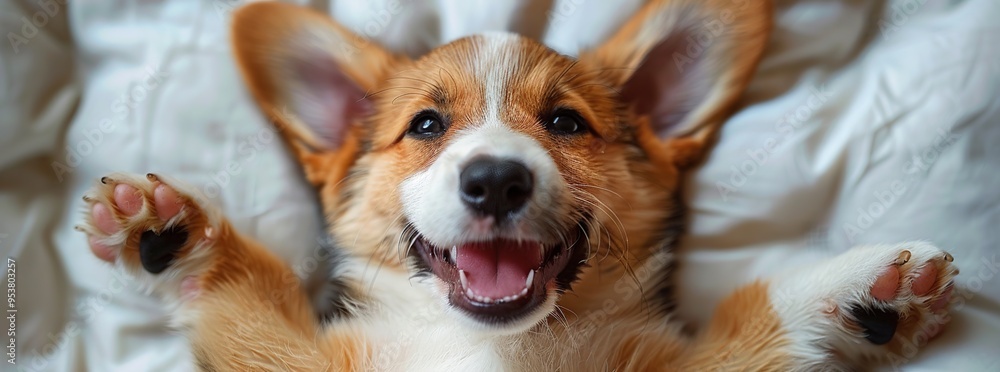 Poster adorable puppy with big smile