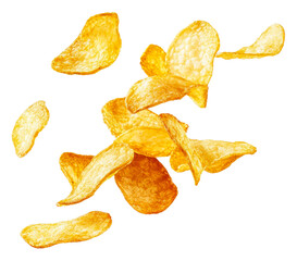 Golden chips soaring isolated on transparent background