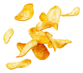 Golden chips soaring isolated on transparent background