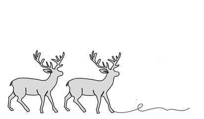 Continuous line drawing abstract deer. Modern one line animal illustration, aesthetic contour. Head of Christmas Santa reindeer for greeting cards, prints, poster, sticker, logo. banner. Vector.