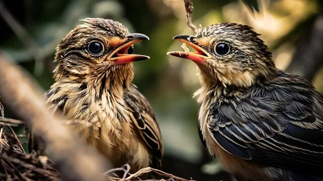 two birds in the nest animal wildlife nature