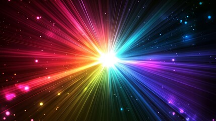 Naklejka premium Abstract Radial Colored Light Rays on Black Background for Futuristic and Spiritual Concepts Generative AI