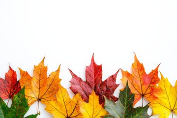 Autumn Maple Leaves Flat Lay White Background created with Generative AI