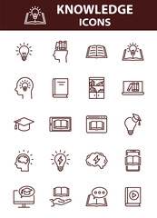 set of knowledge icons, education, library,