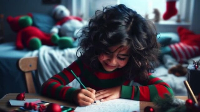 ni&ntilde;o escribiendo carta a santa claus