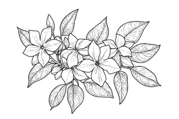 Jasmine Flower Illustration Coloring Page. coloring page for kids.