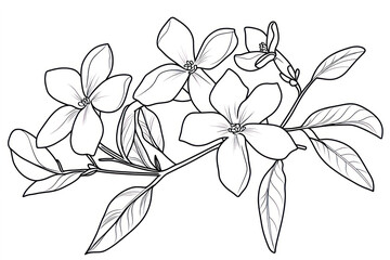 Fototapeta premium Jasmine Flower Illustration Coloring Page. coloring page for kids.
