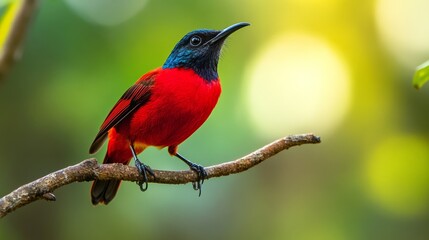 Crimson Sunbird Perched on Branch in Nature at Kitchakoot Mountain National Park, Thailand Generative AI