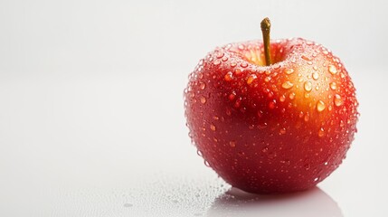 Fresh Apple with Dew Drops on White Background Generative AI