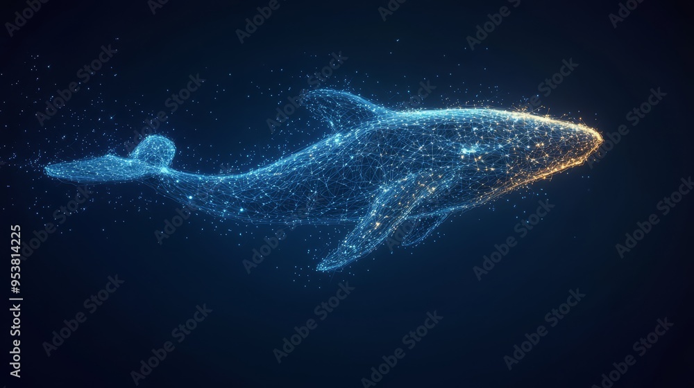 Aufkleber abstract representation of a tech-savvy whale in dynamic blue tones featuring arched lines and a glo