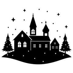Obraz premium landscape with castle silhouette illustration 