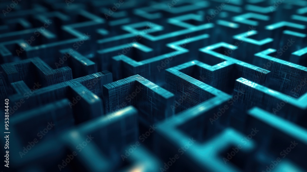 Poster a close-up view of a blue labyrinthine structure