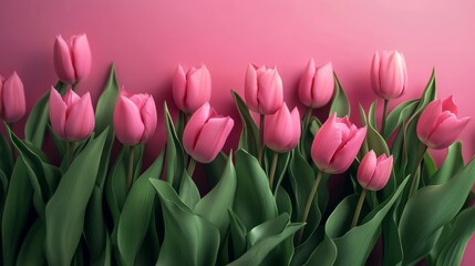 Obraz premium Mothers Day and Valentines Day Background Concept with Pink Tulip Flowers Generative AI