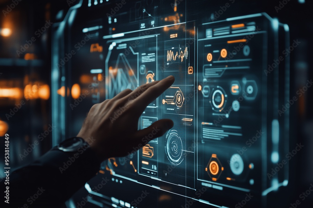 Leinwandbilder The Futuristic Business Interface has been designed to utilize advanced Touch Technology, significantly enhancing user interaction with features that include seamless analytics and automation tools