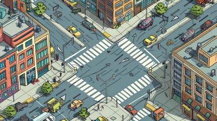 fork in the road at a busy urban intersection, with one road leading to a commercial district and the other to a residential area.