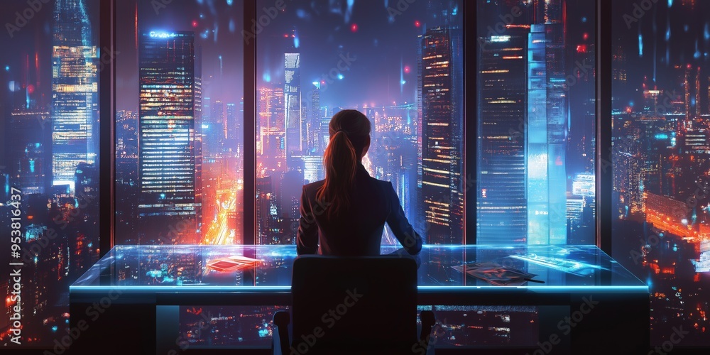 Aufkleber futuristic business environment a comprehensive vision for achieving corporate success and growth in