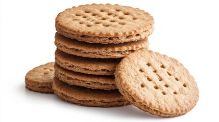 Stack of sweetmeal digestive biscuits isolated on white background, perfect for food or snack advertising Generative AI