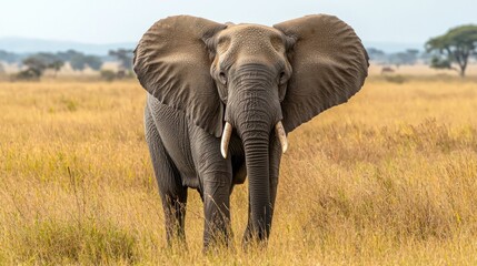 Fototapeta premium An adult elephant with large, flapping ears and long trunk.