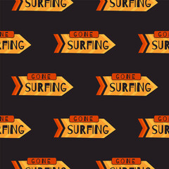 Tropical Vibes Seamless Summer Pattern with Surfing Arrow. Perfect for Beach and Vacation-Themed Designs and Products. Stock