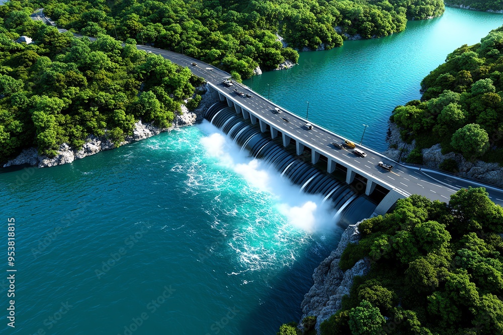 Poster Cost-effective hydropower and efficient performance are captured in a minimalist design of a dam with sleek, modern lines