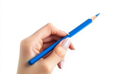 Woman Holding Blue Pencil Against White Background, Creative Drawing Concept Generative AI