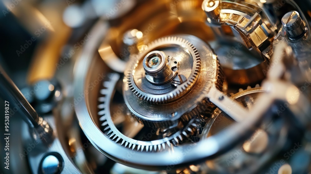 Aufkleber Close-up of Interlocking Gears in a Mechanical Device
