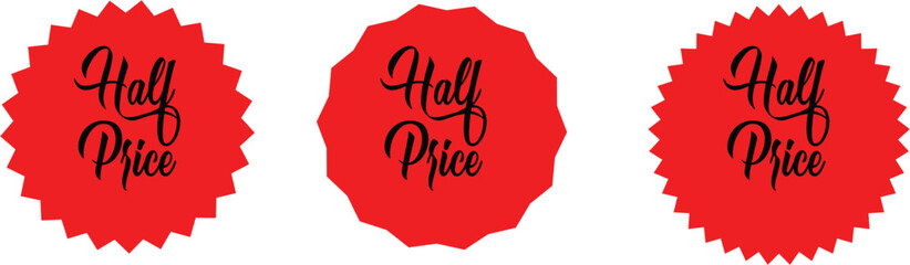 This image features three circular, red labels with the phrase 