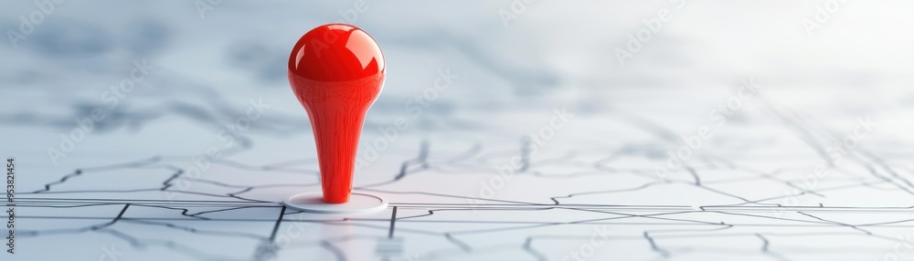 Poster a vibrant red map pin stands bold on a detailed map background, representing location tracking and n