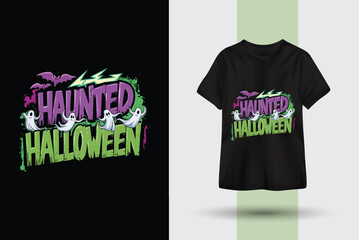 Spooky haunted halloween t-shirt graphic design template