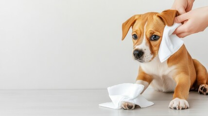 Dog s paws being cleaned with pet-safe wipes, everyday pet hygiene