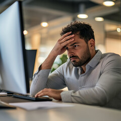 businessman working on laptop stressed with problem