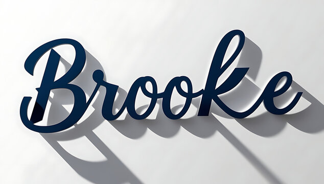 Elegant navy blue typography of girls name Brooke casting shadows on white background