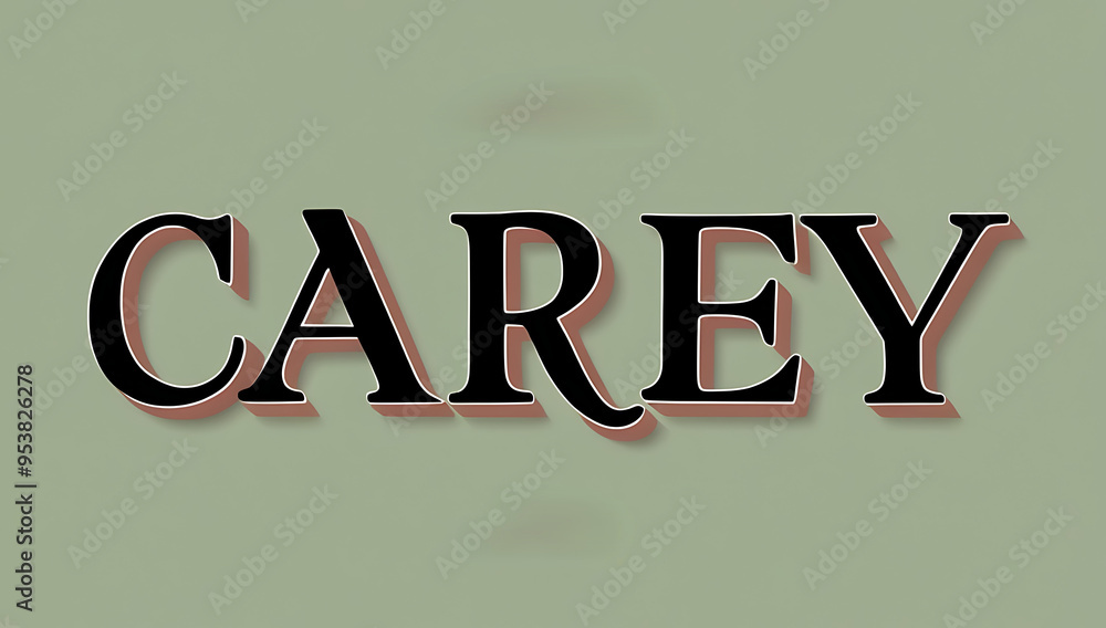 Poster elegant black typography of name carey with subtle shadow effect on soft green background