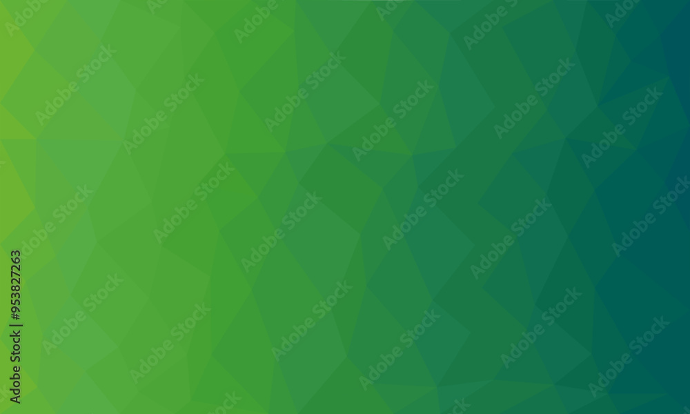 Fototapete Abstract green color polygonal background design. Triangle-shaped low-poly geometric fractal gradient. Mosaic origami style texture. Simple green spectral colorful wallpaper, diamond pattern