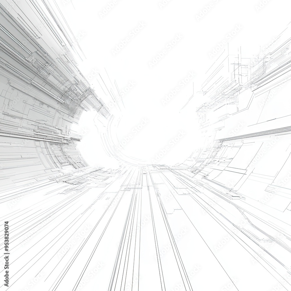 Poster an abstract digital tunnel with lines radiating outward, creating a sense of depth and futuristic te