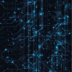 Obraz premium Abstract digital circuit design with glowing blue lines on a dark background, representing technology and connectivity.