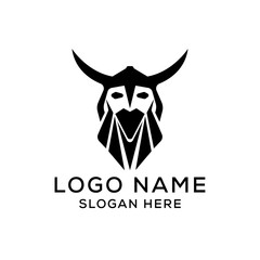 Viking logo Design Element. Warrior Head In a Viking Helmet with face logo.