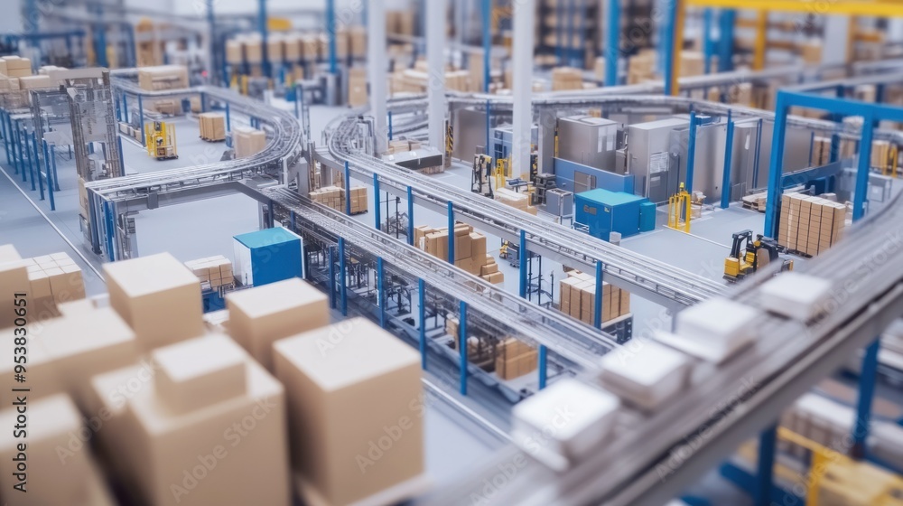 Poster automated conveyor system in a large warehouse