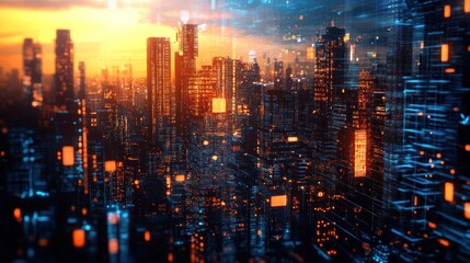 Cyberpunk Cityscape: A Digital Metropolis at Sunset